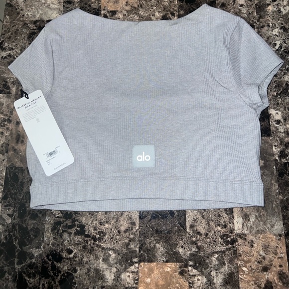 ALO YOGA BLISSFUL HENLEY BRA TOP HEATHER GREY COLOR NWT - Picture 5 of 11